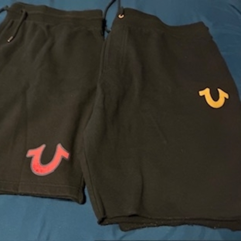 2 Pairs Men True Religion Black Shorts with Vibrant Logo